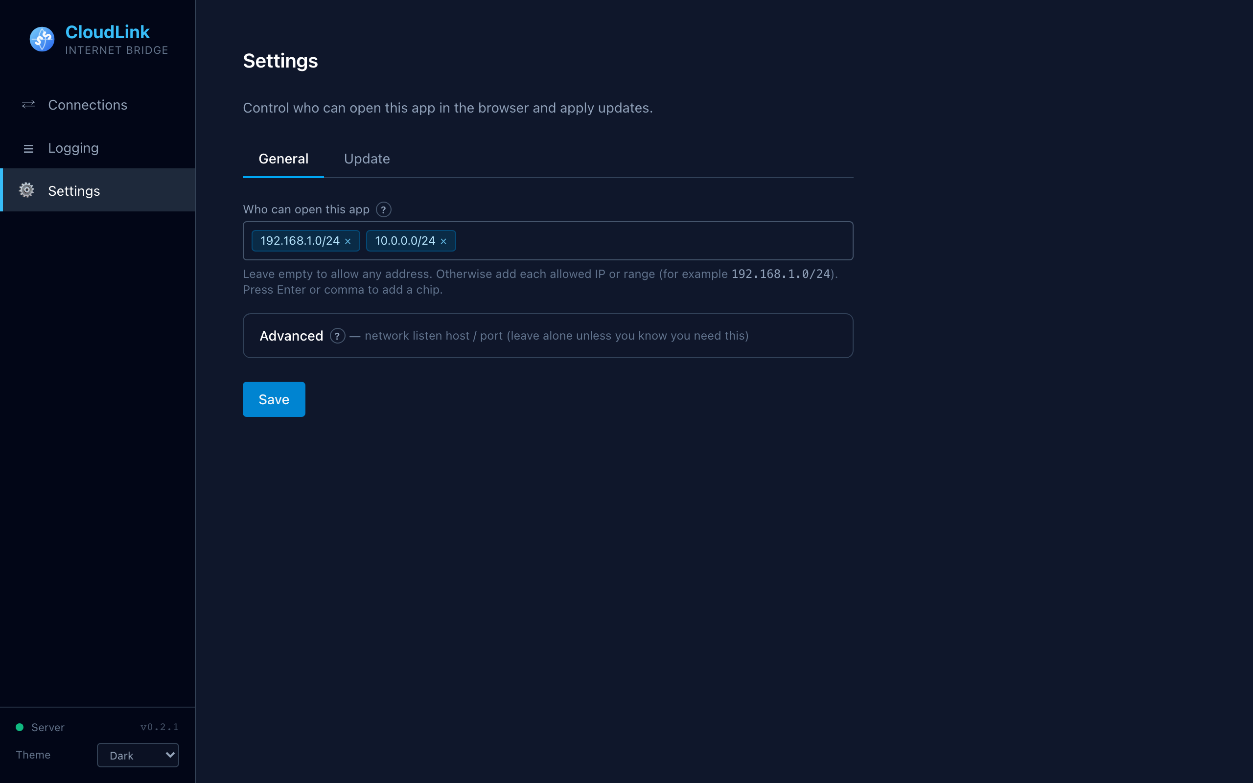 CloudLink Settings General
