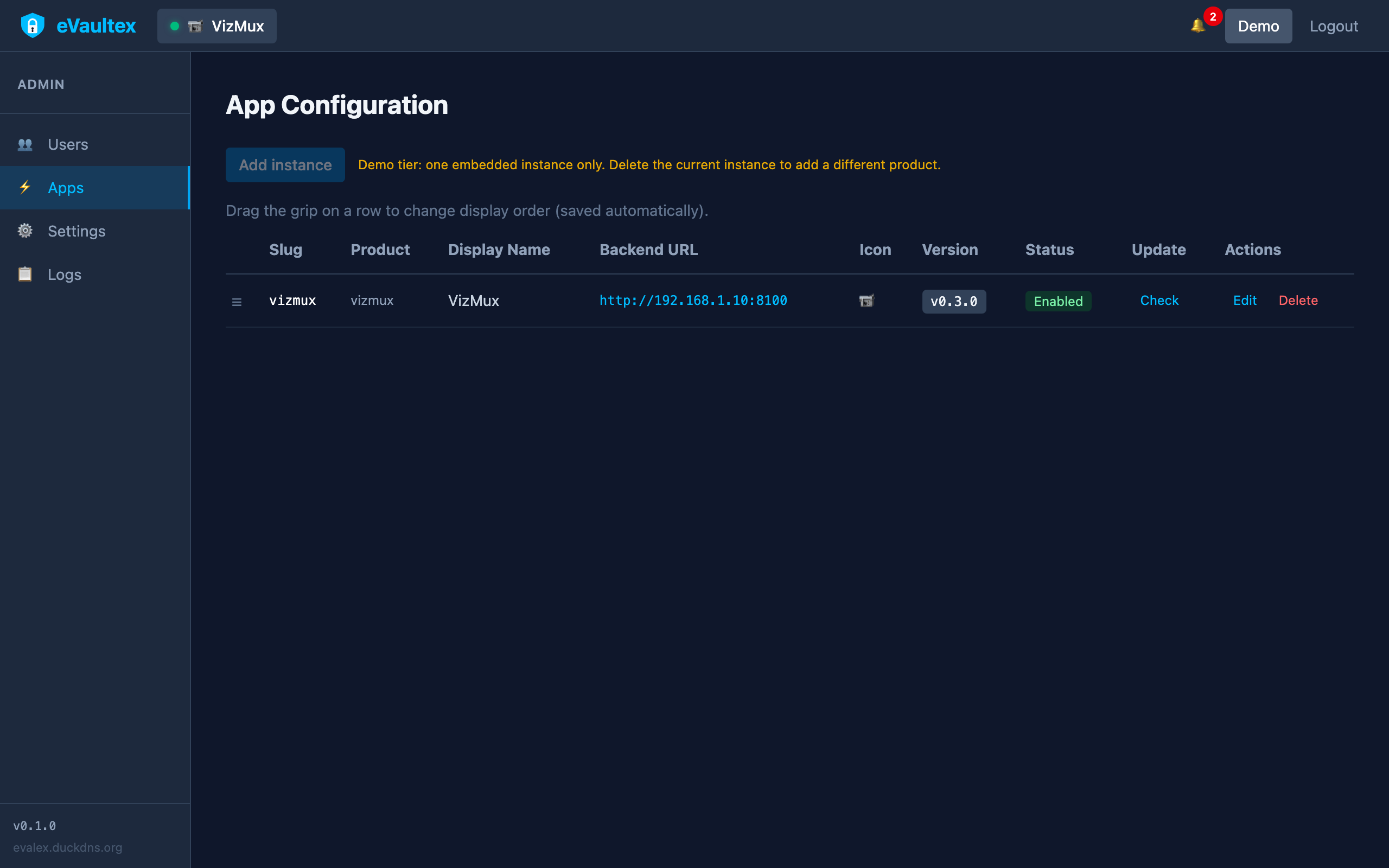 eVaultex admin apps