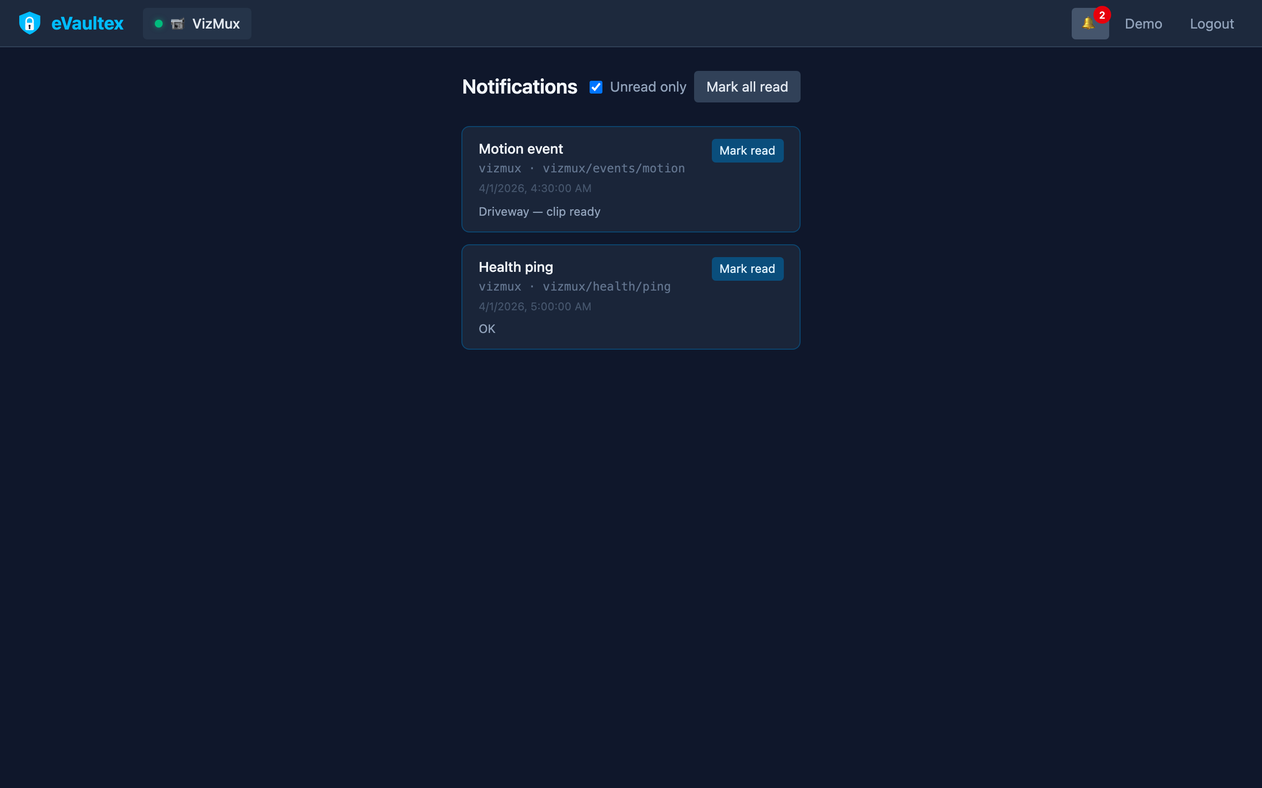 eVaultex notifications