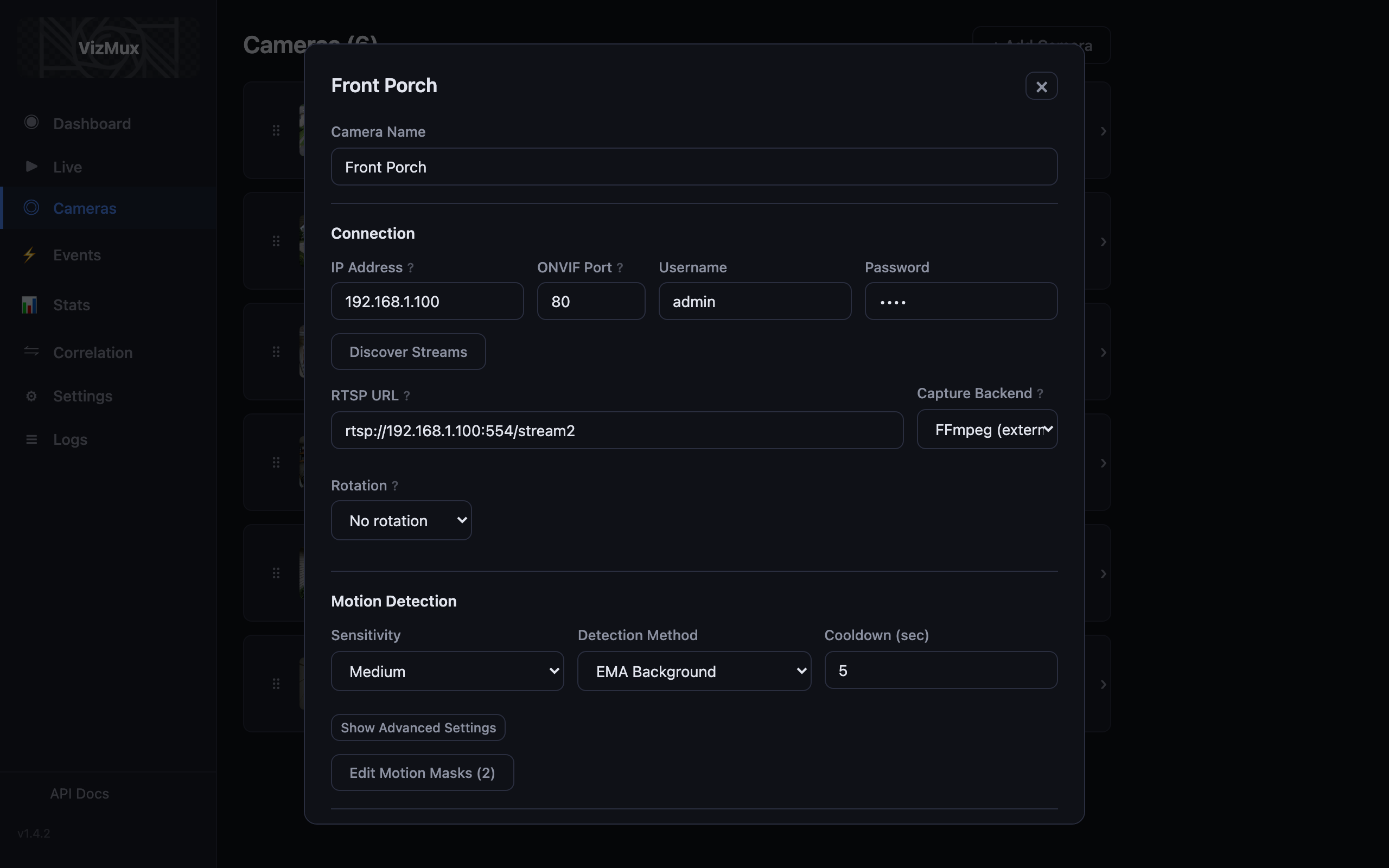 VizMux Camera Configuration
